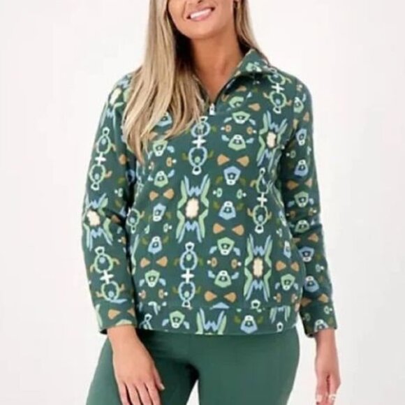 Sport Savvy Fleece Pullover Plus Size 2X Green Print 1/4 Zip Mockneck NWOT - Picture 2 of 9